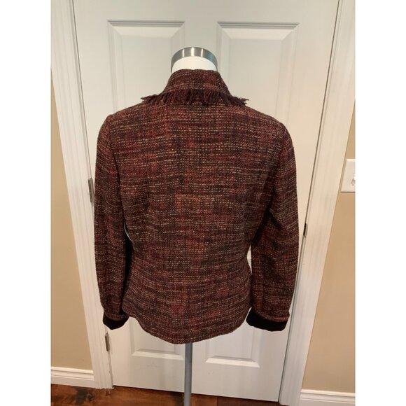 Dolce & Gabbana Red & Brown Alpaca Tweed Jacket w/ Fringe Trim Sz 8 (US) 42 (IT) - Picture 8 of 9